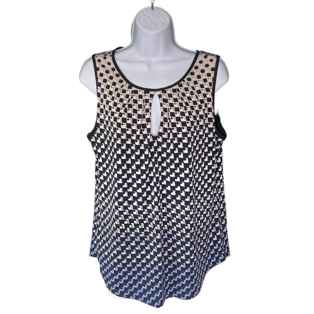 White House Black Market Tank Blouse Black Blue Tan 10